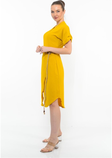 Kadın Kemer Detaylı Aerobin Elbise Sarı indirimleri