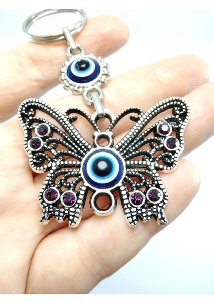 Nazar Boncuğu Anahtarlık Metal Kelebek Figürü Parlak Taşlı Aksesuar modelleri
