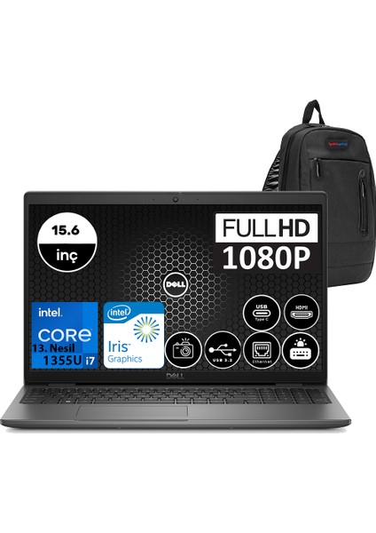 Latitude 3540 Intel Core I7 1355U 16GB 512GB SSD Windows 11 Pro 15.6" Fhd Taşınabilir Bilgisayar N022L354015W06 + Zetta Çanta
