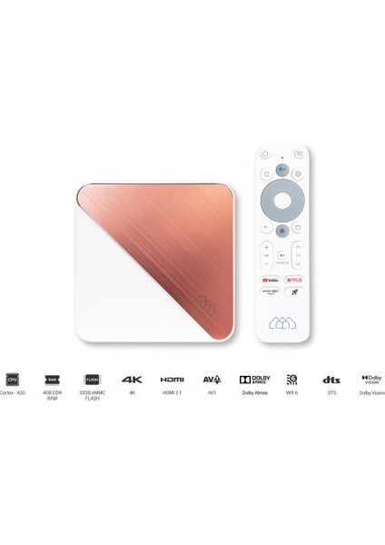 Box R 4K Plus Lisanslı Android TV Box Rose Gold (4gb RAM/32GB Depolama)