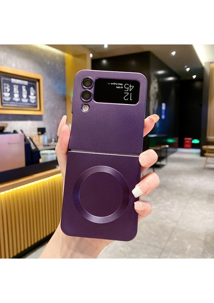 For Samsung Galaxy Z Flip 3 Metalik Boya Manyetik Emiş Cep Telefonu Kılıfları (Yurt Dışından)
