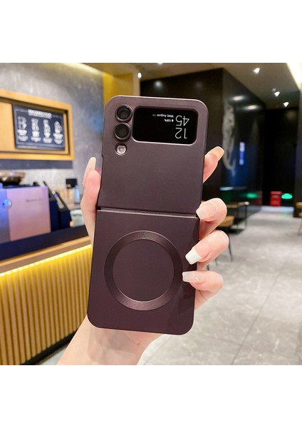 For Samsung Galaxy Z Flip 3 Metalik Boya Manyetik Emiş Cep Telefonu Kılıfları (Yurt Dışından)