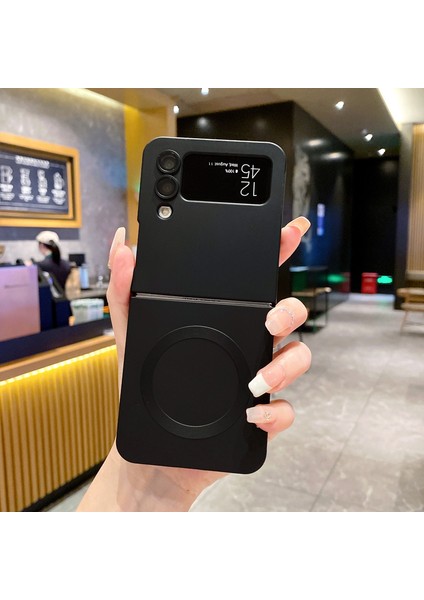 For Samsung Galaxy Z Flip 3 Metalik Boya Manyetik Emiş Cep Telefonu Kılıfları (Yurt Dışından)