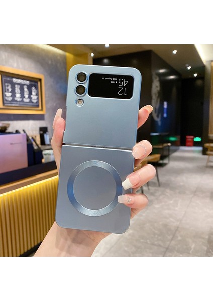 For Samsung Galaxy Z Flip 3 Metalik Boya Manyetik Emiş Cep Telefonu Kılıfları (Yurt Dışından)