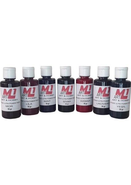 M1 Art Epoksi Ultra Pigment Pasta 50.gr x 7 Adet  Opak & Transparan Sıvı Pigment Boya