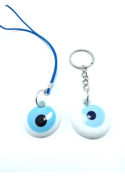 Araba Dikiz Ayna Süsü +Anahtarlık Beyaz Ikili El Yapımı Cam Nazar Boncuğu Seti Eşya modelleri