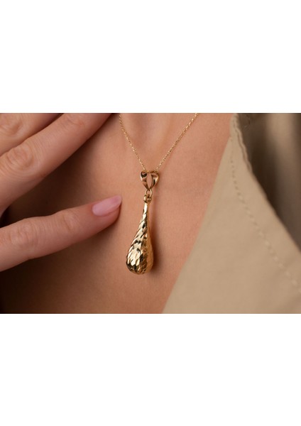 14 Ayar Altın Kalemli Tombul Damla Kolye Ucu