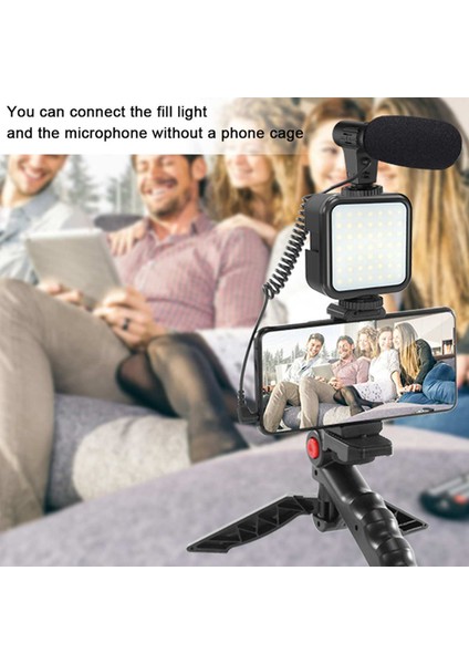 Profesyonel Vlogging Seti Video Kiti Tripod Mikrofon LED Işık Telefon Tutucu Kumandalı Selfie Vlog Tiktok Youtube