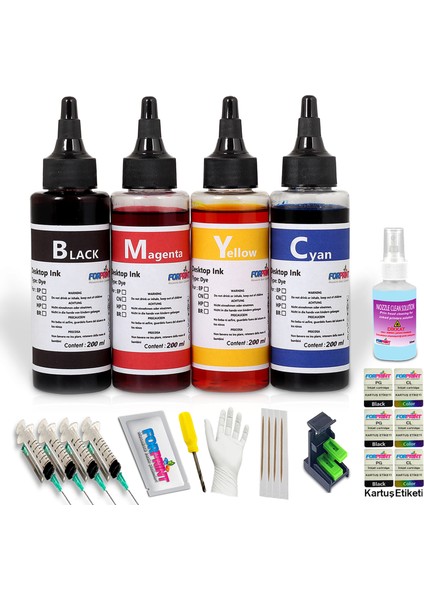 Canon Pg-40, Cl-41 Kartuş Uyumlu Forprint Dolum Seti 4X200ML, 4 Renk