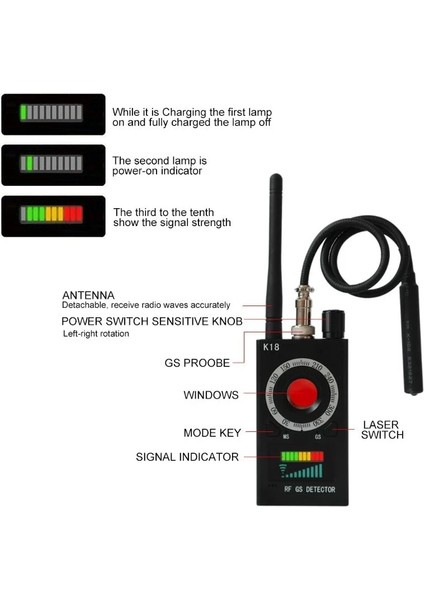 Çok Fonksiyonlu Gsm Ses Böcek Bulucu Gps Sinyal Lens Rf Takip Kablosuz Cihazları Arama Tespit