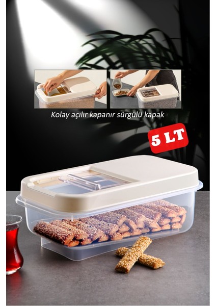 Multibox 5 Lt Kolay Kayar Kapaklı Çok Amaçlı Erzak, Bakliyat Vs. Saklama Kabı