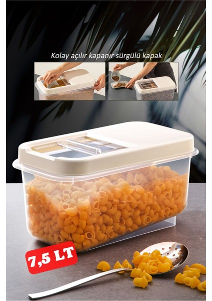 Multibox 7,5 Lt Kolay Kayar Kapaklı Çok Amaçlı Erzak, Bakliyat Vs. Saklama Kabı