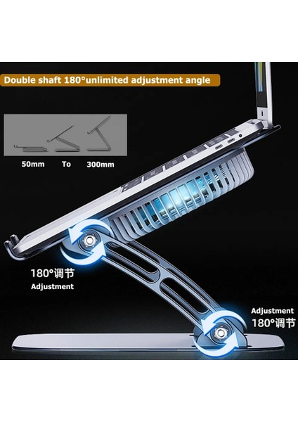 Ht-02 Metal Laptop Standı Yükseklik Ayarlı Fanlı Premium Serisi Notebook Tutucu Alüminyum Macbook Yükseltici 10-17 Inch