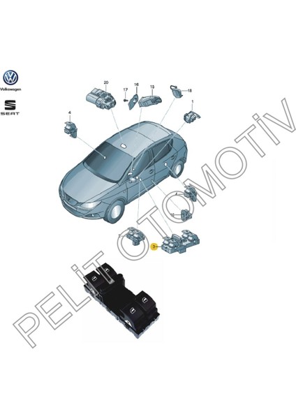 Amarok Sol Dörtlü Cam Açma Düğmesi 1K4959857C