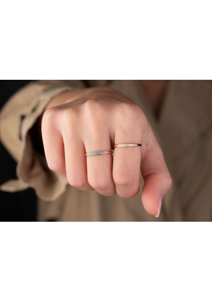 14 Ayar Altın Rose Minimal Taşlı Yüzük