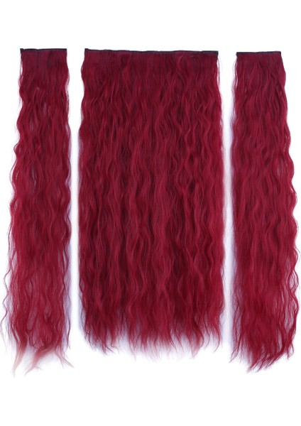 Marpessa Fiber Sentetik Kabarık Dalgalı Yarım Ay + 2 Yan Çıt Çıt - Kızıl