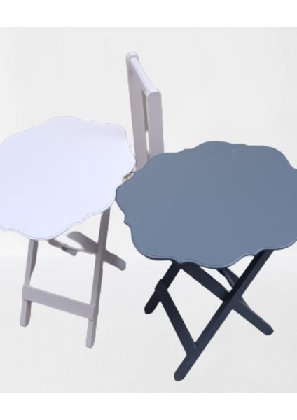 Çanta Zigon Sehpa Yonca Model Ikili Takım Ahşap Mdf Beyaz ve Gri Renk Uyumu El Yapımı