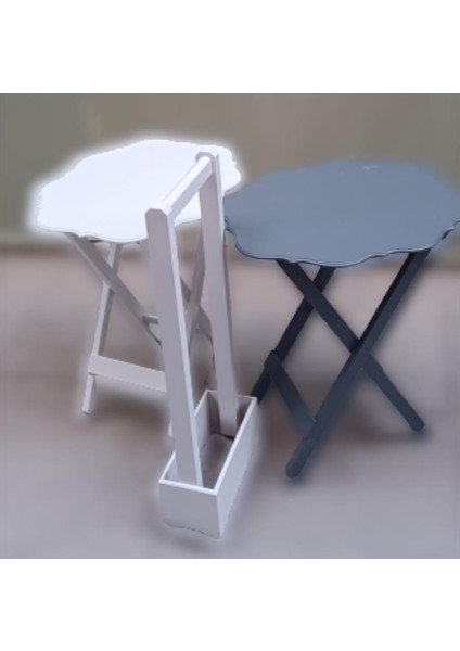 Çanta Zigon Sehpa Yonca Model Ikili Takım Ahşap Mdf Beyaz ve Gri Renk Uyumu El Yapımı