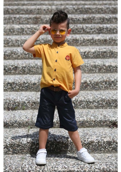 Keten Gömlek Dokuma Pantolon Kemerli Erkek Çocuk Takım MNK4306 fiyatları