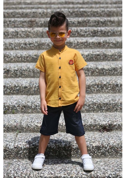 Keten Gömlek Dokuma Pantolon Kemerli Erkek Çocuk Takım MNK4306 modelleri