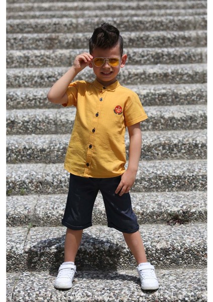 Keten Gömlek Dokuma Pantolon Kemerli Erkek Çocuk Takım MNK4306 fırsatları