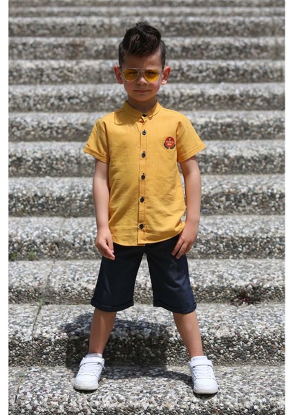 Keten Gömlek Dokuma Pantolon Kemerli Erkek Çocuk Takım MNK4306 indirimleri