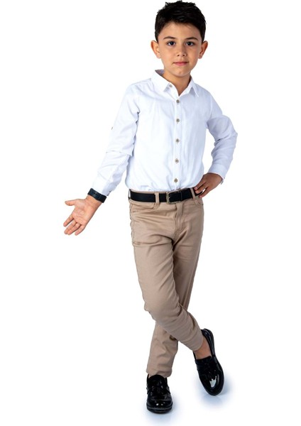 Erkek Çocuk Takım Gömlek ve Pantolon Seti Şık Tasarım 100% Pamuklu MNK0422