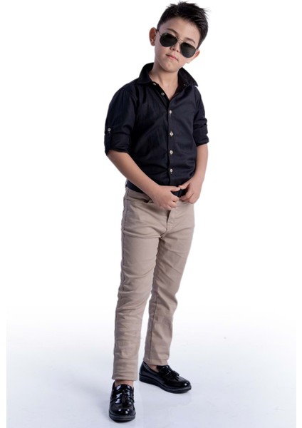 Erkek Çocuk Takım Şık Gömlek ve Pantolon Kombin 100% Pamuk MNK0422