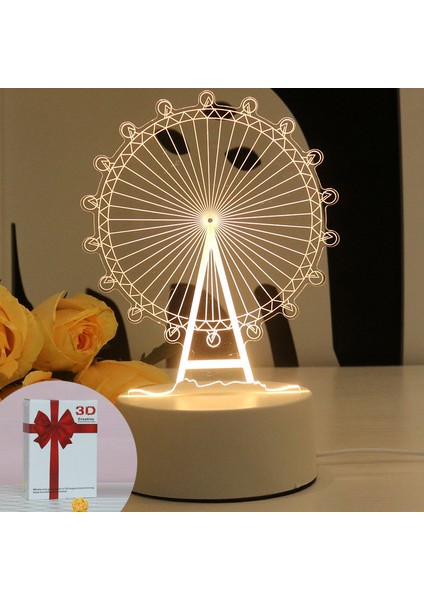 Dönme Dönemi WHEEL3D Küçük Gece Lambası Yaratıcı Hediye Başucu Lamba Masa Çocuk Atmosfer Lambası Hediyesi (Yurt Dışından)