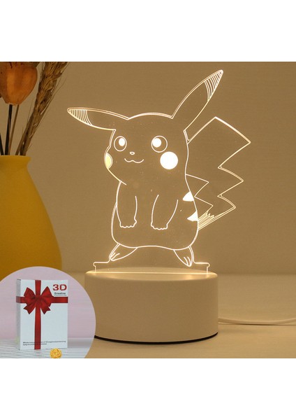 Pikachu 3D Gece Işık Yaratıcı Hediye Başucu Lamba Masa Çocuk Atmosfer Hafif Hediye (Yurt Dışından)