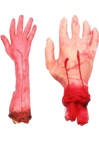 Halloween Cadılar Bayramı Kauçuk Kanlı Kesik El ve Kol 2 Adet
