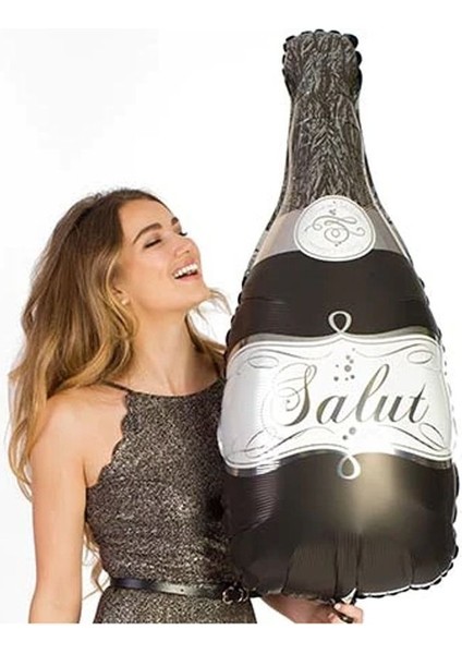 Bride To Be Parti Şampanya Şişesi Şeklinde Folyo Balon 86 x 45 cm Siyah Renk 1 Adet