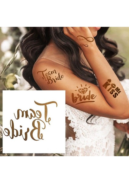 Team Bride Yazılı Tattoo Altın Renk Yaldızlı Geçici Dövme 5x5 cm 10 Adet