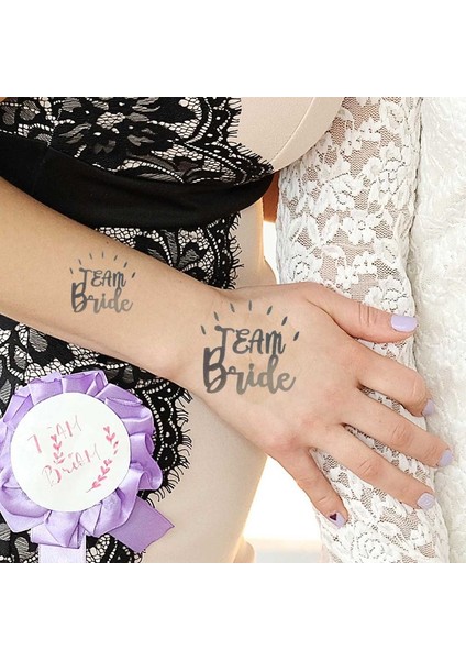 Team Bride Yazılı Tattoo Gümüş Renk Yaldızlı Geçici Dövme 5 x 5 cm 10 Adet