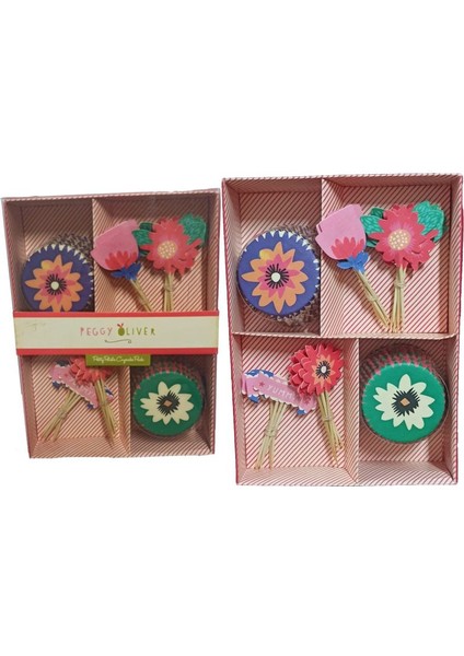 Hawaian Çiçekleri Temalı Muffin Cupcake Kek Kabı ve Süsleme Kürdanı 48 Parça