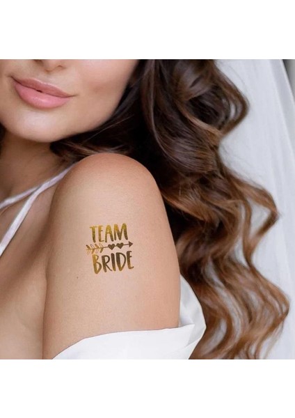 Oklu Team Bride Yazılı Tattoo Altın Renk Yaldızlı Geçici Dövme 5x5 cm 10 Adet