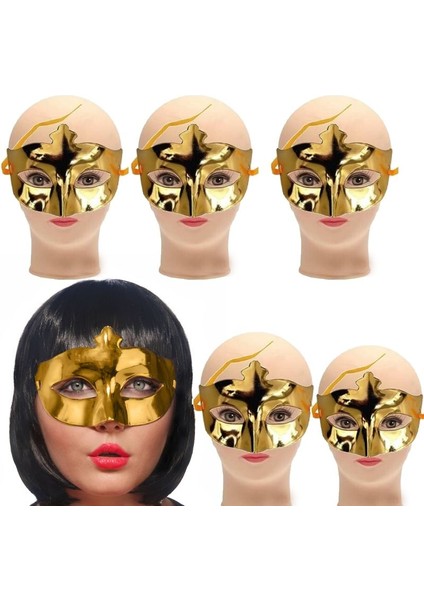 Altın Gold Düz Renk Plastik Arkadan Bağlamalı Parti Maskesi 6 Adet Bride
