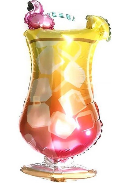 Hawaian Temalı Kokteyl Bardağı Şeklinde Flamingolu Folyo Balon 90 x 40 cm 1 Adet