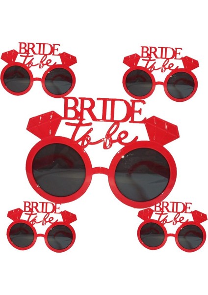 Bekarlığa Veda Tek Taş Yüzük Konsept Bride To Be Parti Gözlüğü Kırmızı Renk 5 Adet