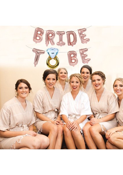 Tek Taş Yüzüklü Ipe Dizilebilir Bride To Be Yazılı Folyo Balon Set Rose Gold Renk 40 cm
