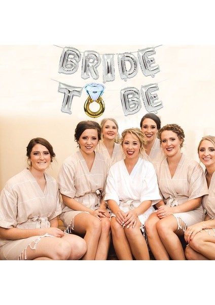Tek Taş Yüzüklü Ipe Dizilebilir Bride To Be Yazılı Folyo Balon Set Silver Renk 40 cm