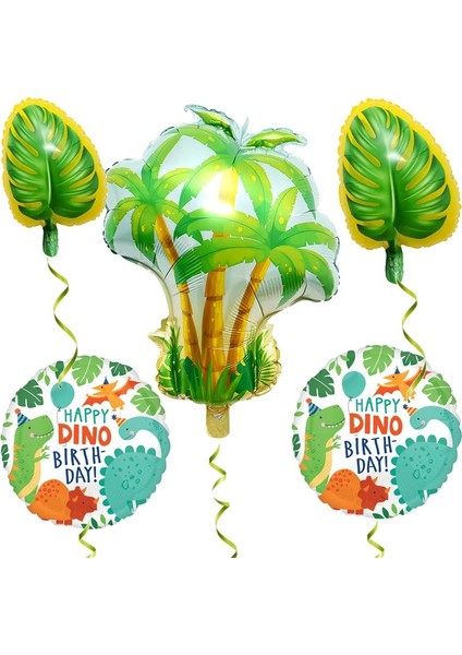 Hawaian Tropical Ağaç ve Dinozor Palmiye Folyo Balon 5 Adet