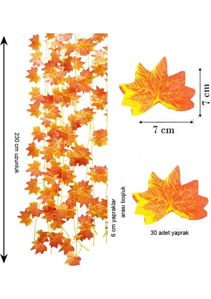 Hawaian Yapay Maple Karaağaç Bitkisi Yaprağı Dekor Süsü 230 cm Hazan Rengi 2 Adet Hall