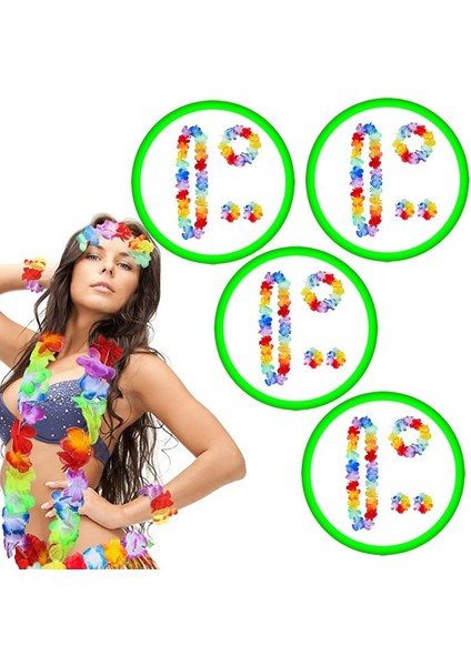 Yetişkin Çocuk Uyumlu Hawaian Partisi Havai Bileklik Kolye Başlık 4 Lü Set 5 Adet