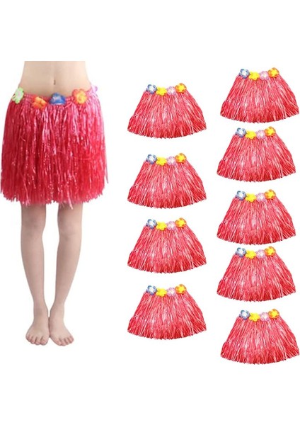 Yetişkin Çocuk Uyumlu Hawaii Eteği Kırmızı Renk 40 cm 10 Adet