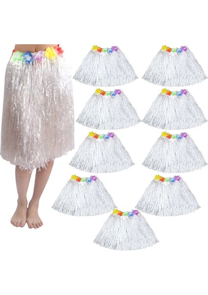 Yetişkin Çocuk Uyumlu Hawaii Eteği Beyaz Renk 40 cm 10 Adet