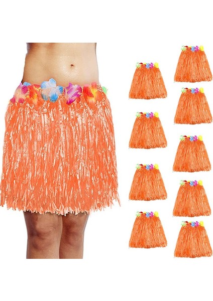 Yetişkin Çocuk Uyumlu Hawaii Eteği Turuncu Renk 40 cm 10 Adet
