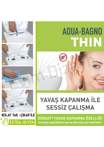 Aqua Bagno Thin   Yavaş Kapanan Klozet Kapağı - Duroplast-Yavaş Kapanan