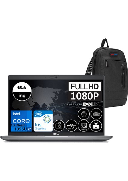 Latitude 5540 Intel Core I7 1355U 16GB 1tb SSD Windows 11 Pro 15.6" Fhd Taşınabilir Bilgisayar N021L554015W07 + Zetta Çanta