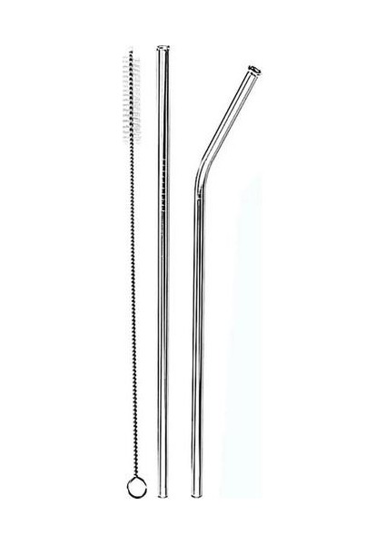 3 Parça Çelik Pipet Seti 2 Adet Çelik Pipet ve Temizleme Fırçası Düz Pipet Eğik Pipet ve Temizleme Fırçası 3'lü Set